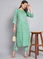 Premium Poly Pista Green Casual Wear Gota Patti Kurti With Pant